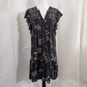 Abercrombie & Fitch Vintage Lace Beaded Boho Mini Dress Medium M Faded Black
